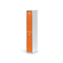 Metallspind mit Aufbewahrungsboxen, 2 Boxen, Tür orange, Drehriegelschloss