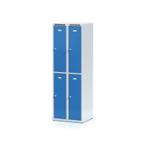 Metallspind mit Aufbewahrungsboxen, 4 Boxen, blaue Tür, Drehriegelschloss