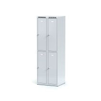 Metallspind mit Aufbewahrungsboxen, 4 Boxen, graue Tür, Drehriegelschloss