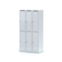 Metallspind mit Aufbewahrungsboxen, 6 Boxen, graue Tür, Drehriegelschloss