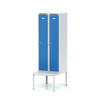 Metallspind mit Sitzbank, 2-türig, blaue Tür, Drehriegelschloss