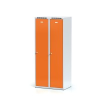 Metallspind mit Zwischenwand, 2-türig, Tür orange, Drehriegelschloss