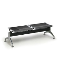 Metalowa ławka do poczekalni STRONG, bez oparcia, 2- miejscowa, czarna