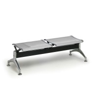 Metalowa ławka do poczekalni STRONG, bez oparcia, 2-miejscowa, srebrna