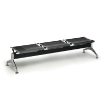 Metalowa ławka do poczekalni STRONG, bez oparcia, 3-miejscowa, czarna