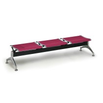 Metalowa ławka do poczekalni STRONG, bez oparcia, 3-miejscowa, czerwona