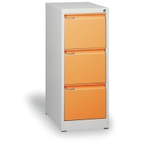 Metalowa szafa kartotekowa A4, 3 pomarańczowe szuflady, szary korpus