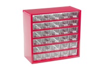 Metalowe szafki z szufladami, 30 szuflad, czerwony