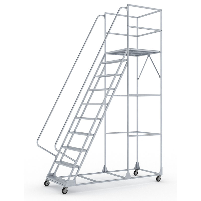 Mobilna drabina z platformą - 10 stopni, 2,5 m