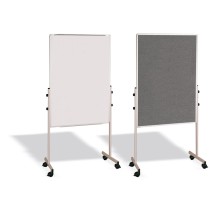 Mobilná kombinovaná tabuľa, biela magnetická/sivá textilná, 700 x 1200 mm