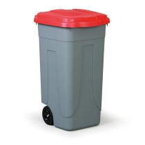 Mobilní plastový odpadkový koš 100 L, červené víko