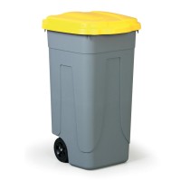 Mobilní plastový odpadkový koš 100 L, žluté víko