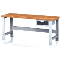 Nastaviteľný dielenský stôl MECHANIC I, závesný box na náradie, 1 zásuvka, 2000x700x700-1055 mm, antracitové dvere