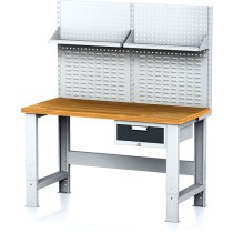 Nastaviteľný dielenský stôl MECHANIC I, závesný box na náradie, nadstavba, polica, 1 zásuvka, 1500x700x700-1055 mm, antracit