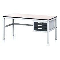 Nastaviteľný dielenský stôl MECHANIC II, 3 zásuvkový box na náradie, 1600x700x745-985 mm, sivá/antracit