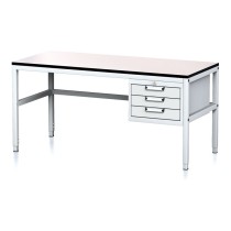 Nastaviteľný dielenský stôl MECHANIC II, 3 zásuvkový box na náradie, 1600x700x745-985 mm, sivá/sivá