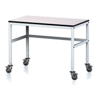 Nastaviteľný dielenský stôl MECHANIC II na kolieskach, 1200x700x745-825 mm, nastaviteľné podnožie