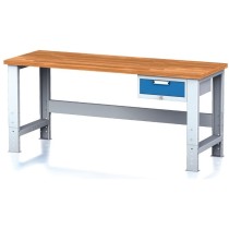 Nastavitelný dílenský stůl MECHANIC I ,závěsný box na nářadí, 1 zásuvka,2000x700x700-1055 mm, modré dveře