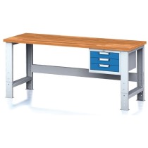 Nastavitelný dílenský stůl MECHANIC I ,závěsný box na nářadí, 3 zásuvky, 2000x700x700-1055 mm, modré dveře