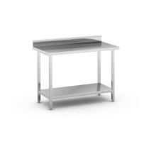 Nerezový pracovný stôl s policou a ohrádkou, 1200 x 600 x 850 mm