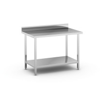 Nerezový pracovný stôl s policou a ohrádkou, 1200 x 700 x 850 mm