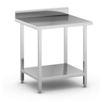 Nerezový pracovný stôl s policou a ohrádkou, 800 x 700 x 850 mm