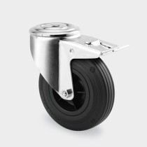 Obrotowe koło transportowe z hamulcem 125 mm, czarna guma, otwór środkowy