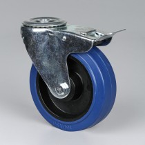 Obrotowe koło transportowe z hamulcem, 160 mm, środkowy otwór, z niebieskim bieżnikiem