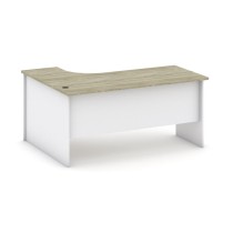 Písací stôl ergonomický pravý, biela/dub sonoma