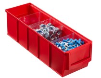 Plastikowy pojemnik do regału ShelfBox typ A - 91 x 300 x 81 mm, 16 szt., czerwony