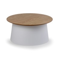 Plastikowy stolik kawowy SETA z drewnianym blatem, średnica 690 mm, biały