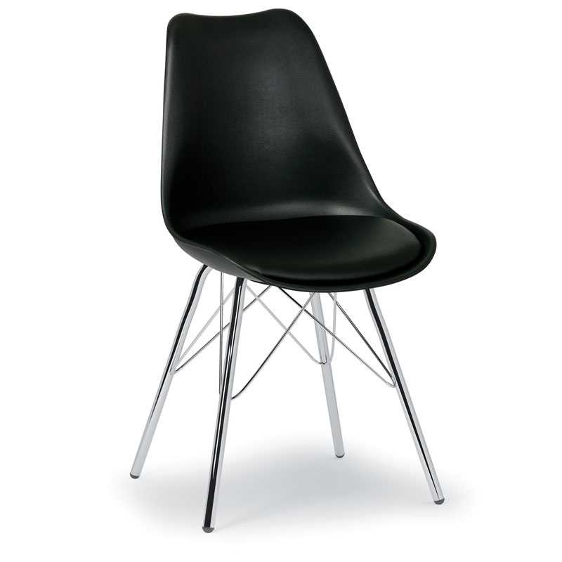 Plastová konferenčná / jedálenská stolička s koženým sedákom CHRISTINE, čierna
