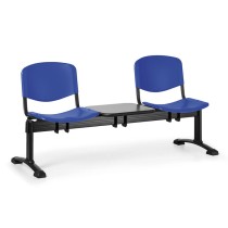 Plastová lavica do čakární ISO, 2-sedadlo, so stolíkom, modrá, čierne nohy