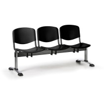 Plastová lavica do čakární ISO, 3-sedadlo, čierna, chróm nohy