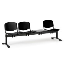 Plastová lavica do čakární ISO, 3-sedadlo, so stolíkom, čierna, čierne nohy