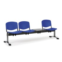 Plastová lavica do čakární ISO, 3-sedadlo, so stolíkom, modrá, chróm nohy