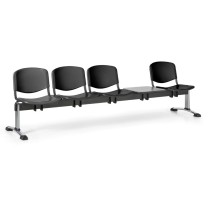 Plastová lavica do čakární ISO, 4-sedadlo, so stolíkom, čierna, chróm nohy