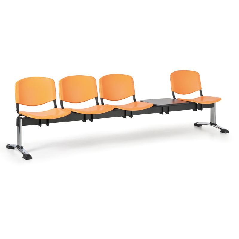Plastová lavica do čakární ISO, 4-sedadlo, so stolíkom, oranžová, chróm nohy
