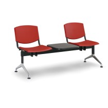 Plastová lavica do čakární SMILE, 2-sedadlo, so stolíkom, červená