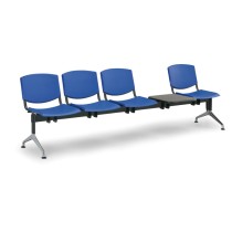 Plastová lavica do čakární SMILE, 4-sedadlo, so stolíkom, modrá