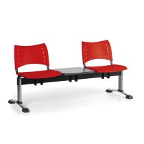Plastová lavica do čakární VISIO, 2-sedadlo, so stolíkom, červená, chrómované nohy