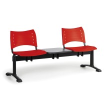 Plastová lavica do čakární VISIO, 2-sedadlo, so stolíkom, červená, čierne nohy