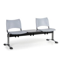 Plastová lavica do čakární VISIO, 2-sedadlo, so stolíkom, sivá, chrómované nohy