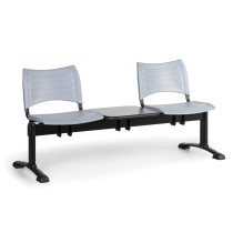Plastová lavica do čakární VISIO, 2-sedadlo, so stolíkom, sivá, čierne nohy