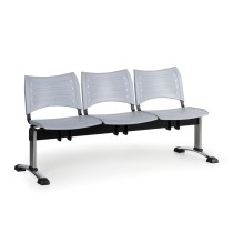 Plastová lavica do čakární VISIO, 3-sedadlo, sivá, chrómované nohy