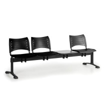Plastová lavica do čakární VISIO, 3-sedadlo, so stolíkom, čierne nohy