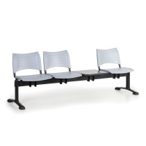 Plastová lavica do čakární VISIO, 3-sedadlo, so stolíkom, sivá, čierne nohy