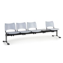 Plastová lavica do čakární VISIO, 4-sedadlo, so stolíkom, sivá, chrómované nohy