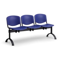 Plastová lavice do čekáren ISO, 3-sedák, černé nohy