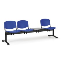 Plastová lavice do čekáren ISO, 3-sedák + stolek, černé nohy